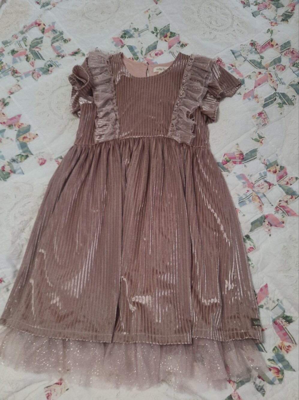 Matilda Jane Girls Dusty Rose Ribbed Velvet Kori Ruffle Tulle Dress Size 10